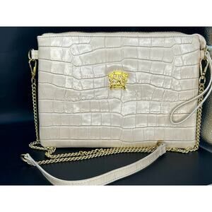 Stunning Faux Croc Pratezi Firenze Italian Designer Bag Gold Interior NWOT
